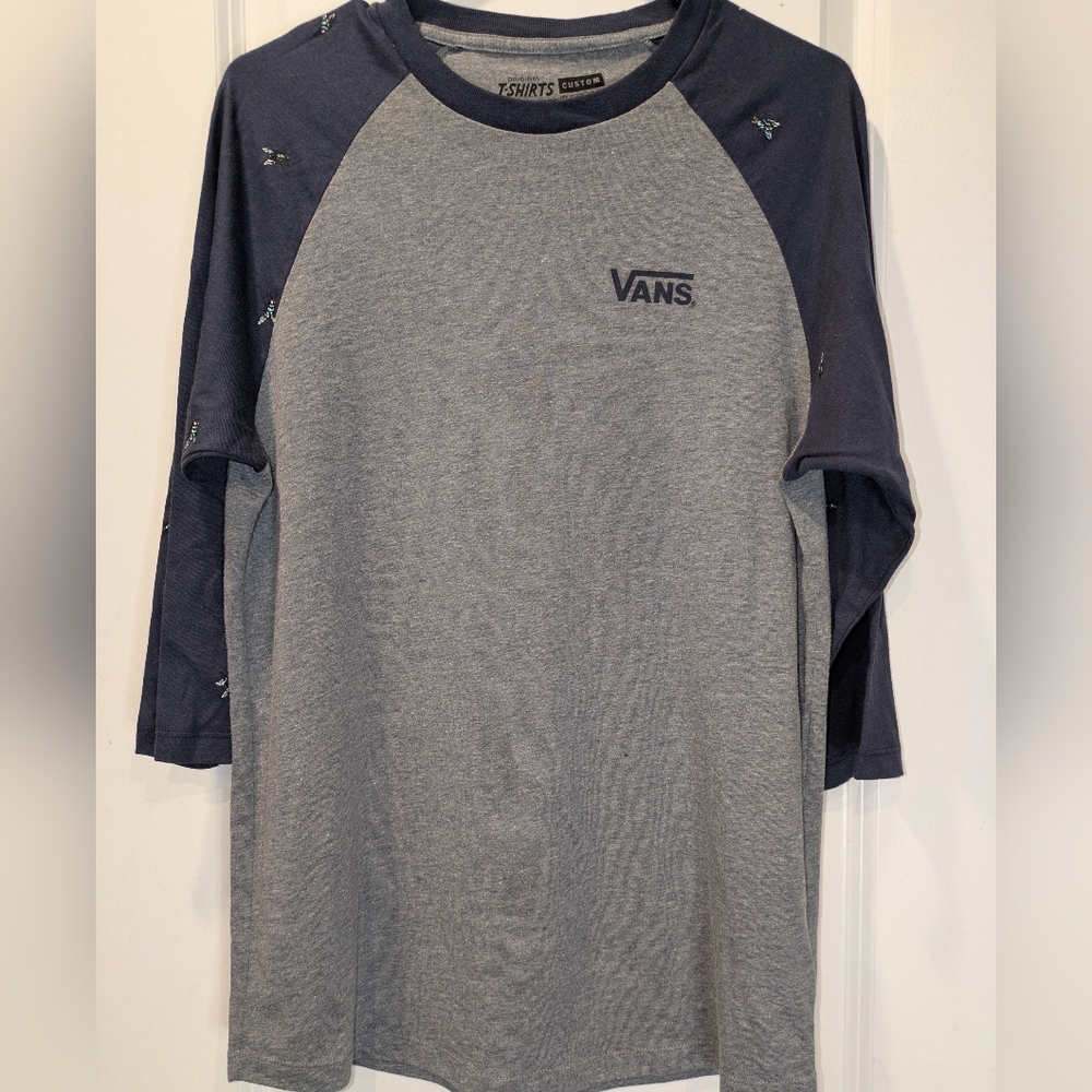 Vans Raglan Baseball Tee Medium Gray Navy Graphic Sleeve Shirt